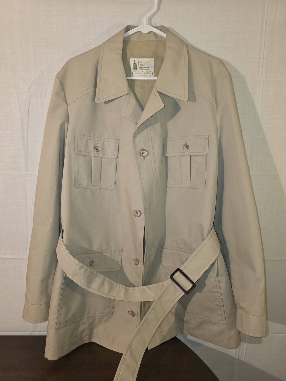 Vintage Mens London Fog Beige Short Trench Coat Sz 42 Long